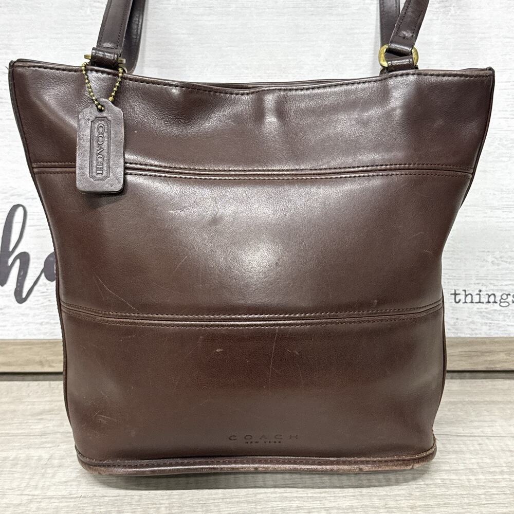 Vintage COACH Tribeca 9098 Brown Leather Tote USA Hangtag Shoulder Bag - Picture 2 of 16